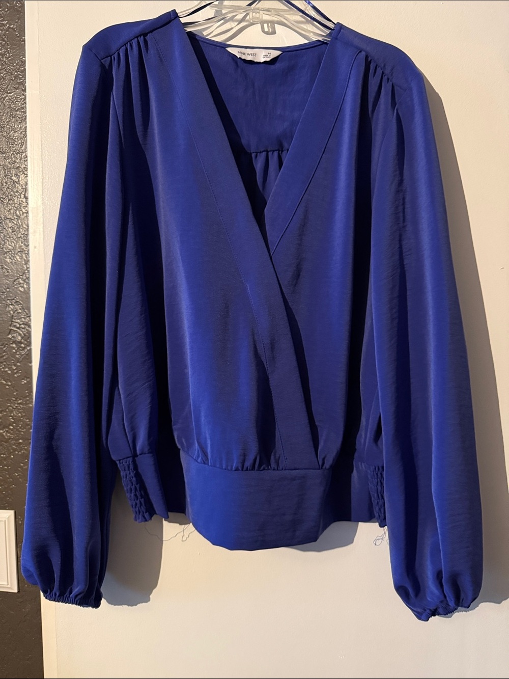 Nine West Cobalt Blue Wrap-Front Blouse